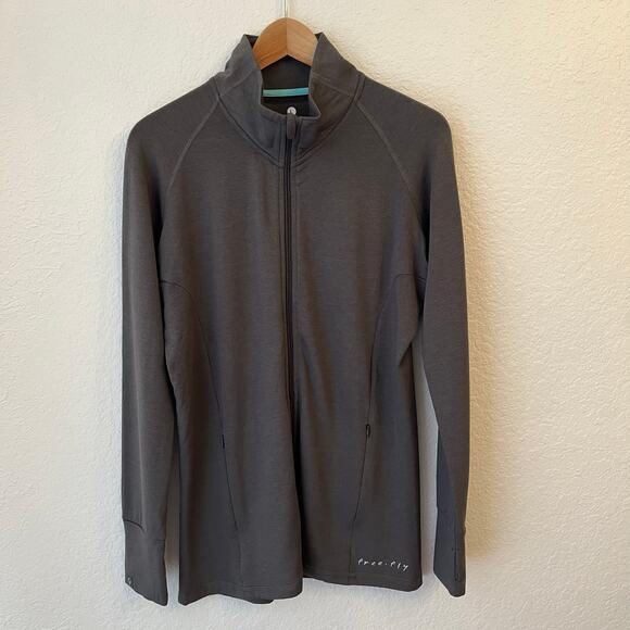 Free Fly Jacket Womens L Bamboo Performance Full Zip Active Pockets Stretch Gray - Picture 2 of 14